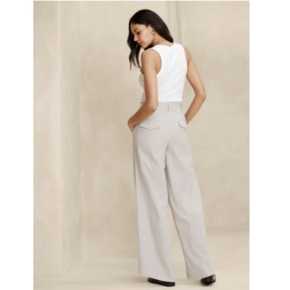 Banana Republic Linen Blend Wide Leg Pleated Black Pants Size 2 PETITE NWT $100